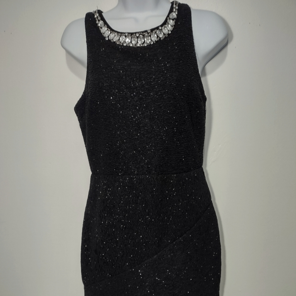 Black Shimmery Jeweled neckline cocktail dress Jr. Sz 7